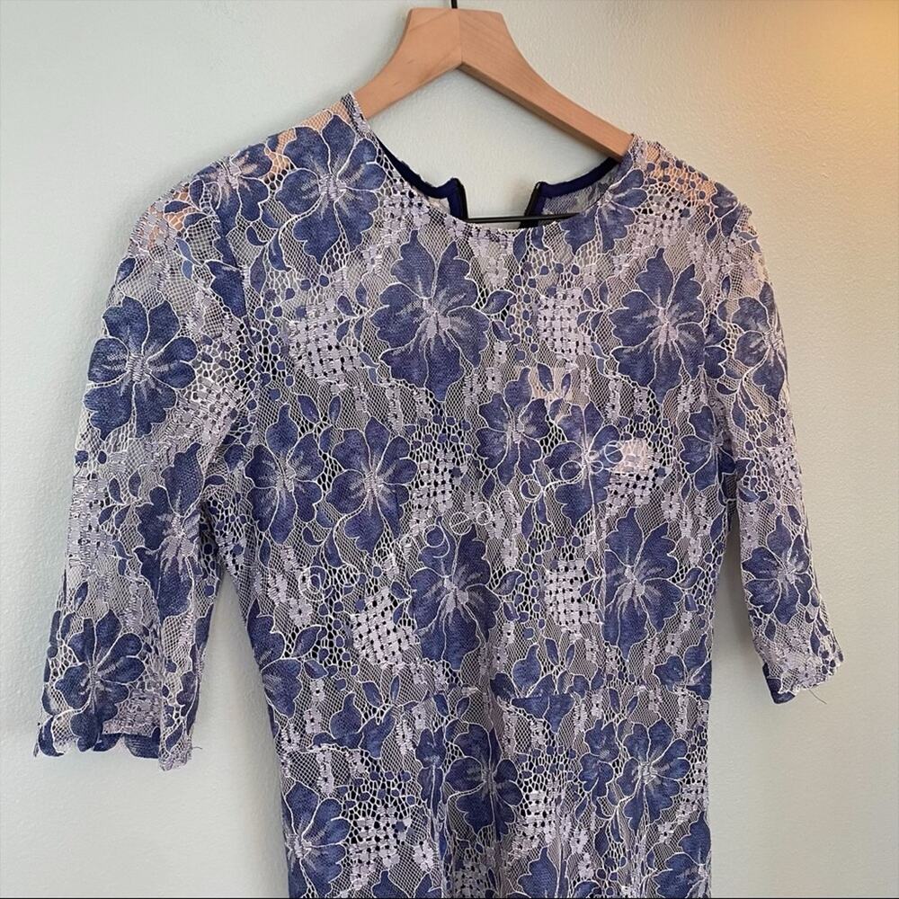 NWT VONE Antropologie Blue White Floral Lace Mini Dress Small - Picture 4 of 14
